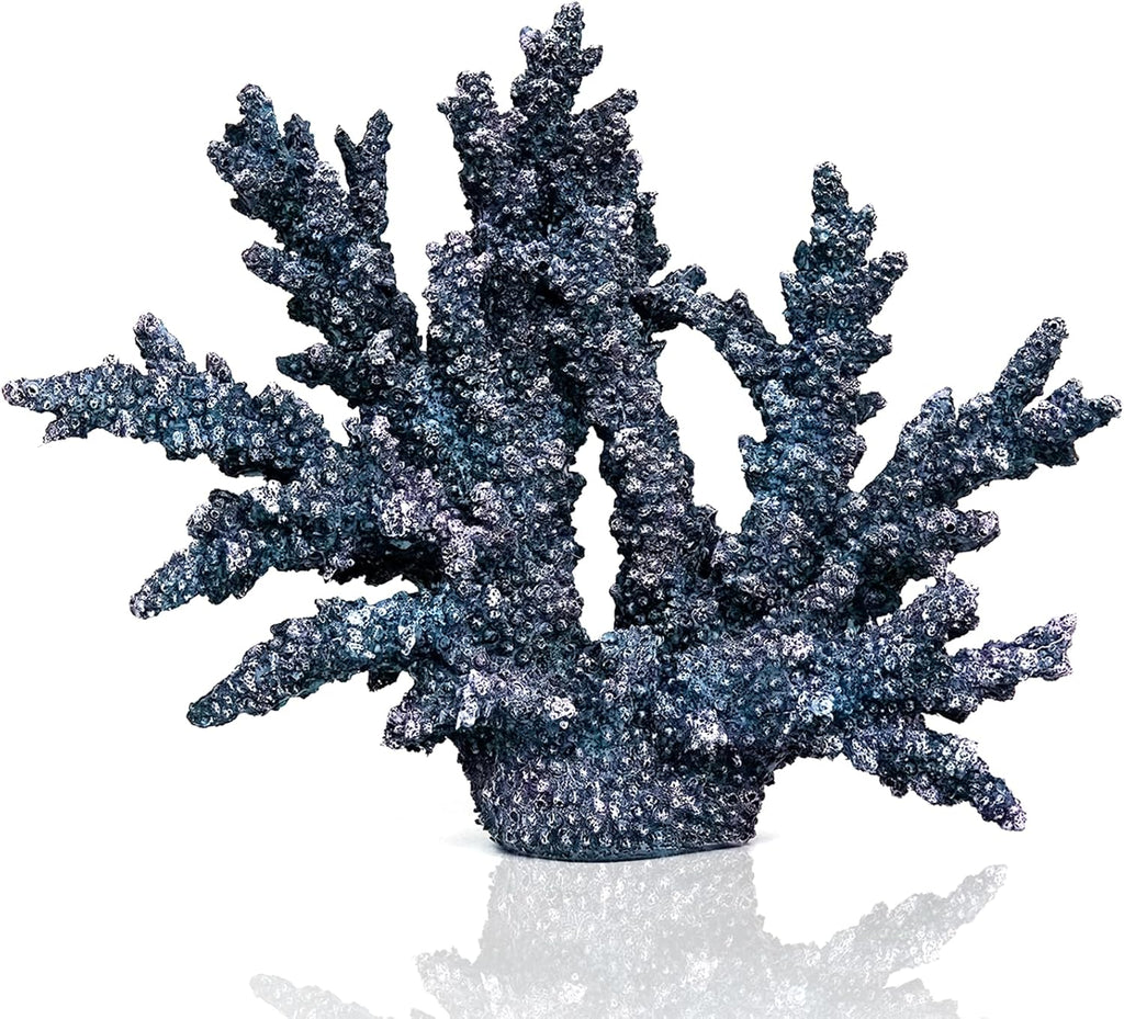 Coral Reef Beach Decor,11'' High x 13.5'' Width Artificial Resin Coral Reef Statue for Ocean Coastal Beach Nautical Themed Room Bathroom Decor for Home,1007B,Blue