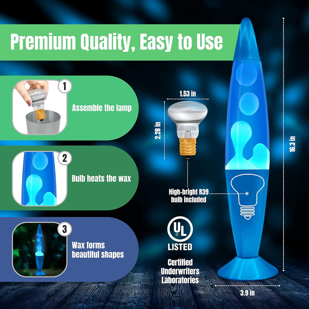 JAMBO 16" Beautiful Lamp- Blue with White/Blue Wax, Relaxing Liquid Light, Night Light Nightlight, Home Decor Living Room Office Bedroom Lamp for Adults Teens Kids, Magma Motion