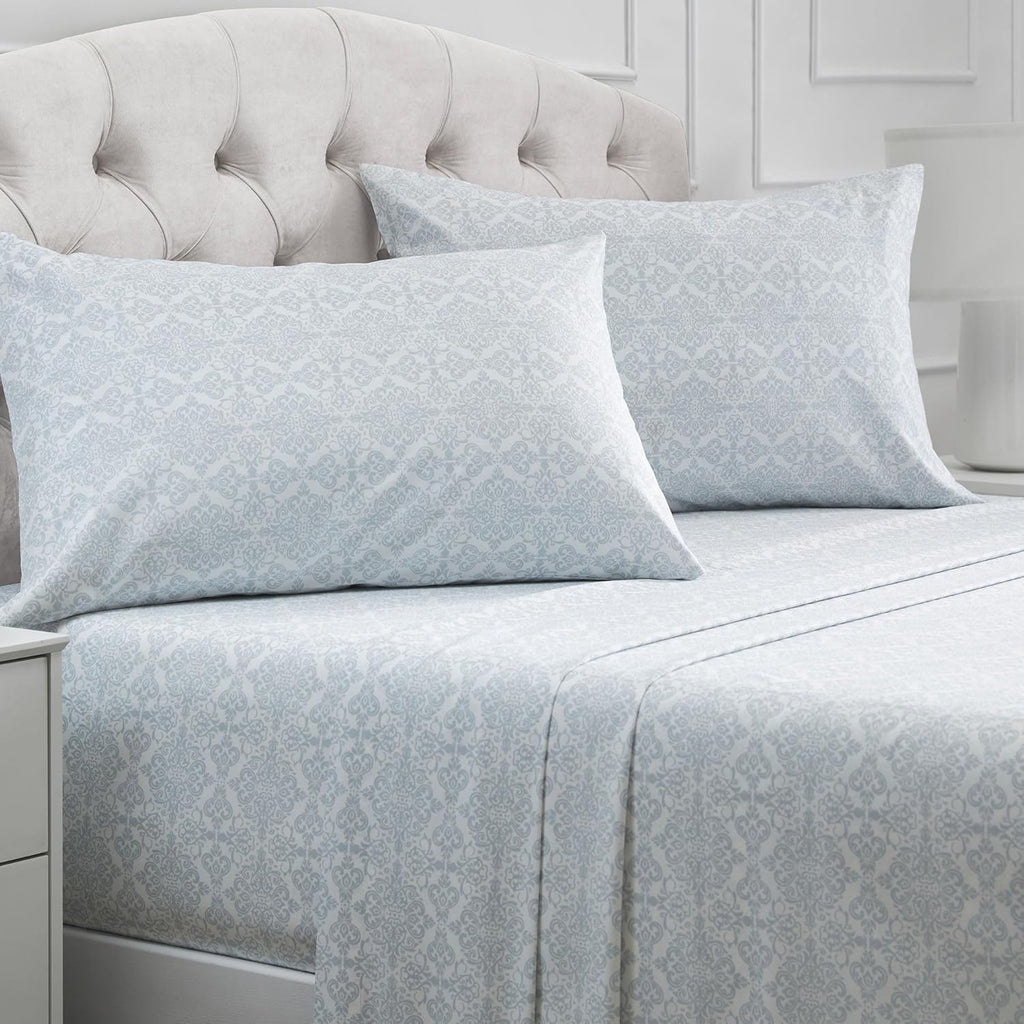 Mellanni California King Sheets Set - 4 PC Iconic Collection Bedding - Hotel Luxury, Extra Soft, Cooling Bed Sheets - Wrinkle, Fade, Stain Resistant (Cal King, Laced Sky Blue)