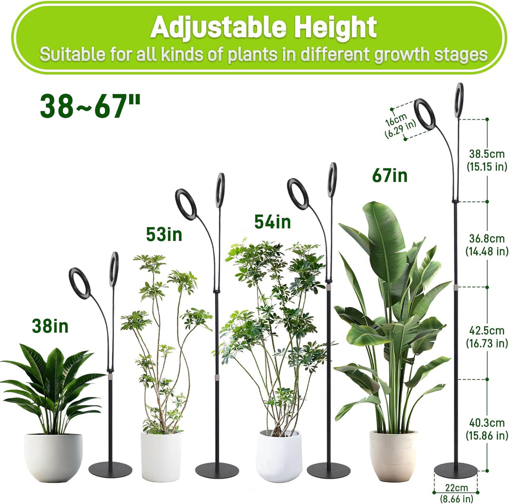 Quibbay Grow Lights for Indoor Plants,Double Head Full Spectrum LED Plant Light with Stand,6 Dimmable Levels & 3 Lighting Modes, Auto On Off Timer 3/9/12H, 38-67 inches Adjustable Height, Black