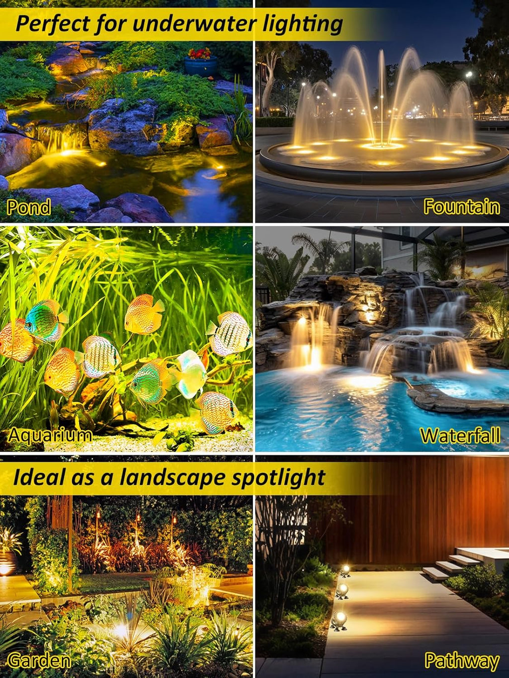T-SUN Pond Lights LED Underwater Warm White IP68 Waterproof Submersible Fountain Lights Outdoor Spotlight for Fish Pond Garden Yard Aquarium Pool