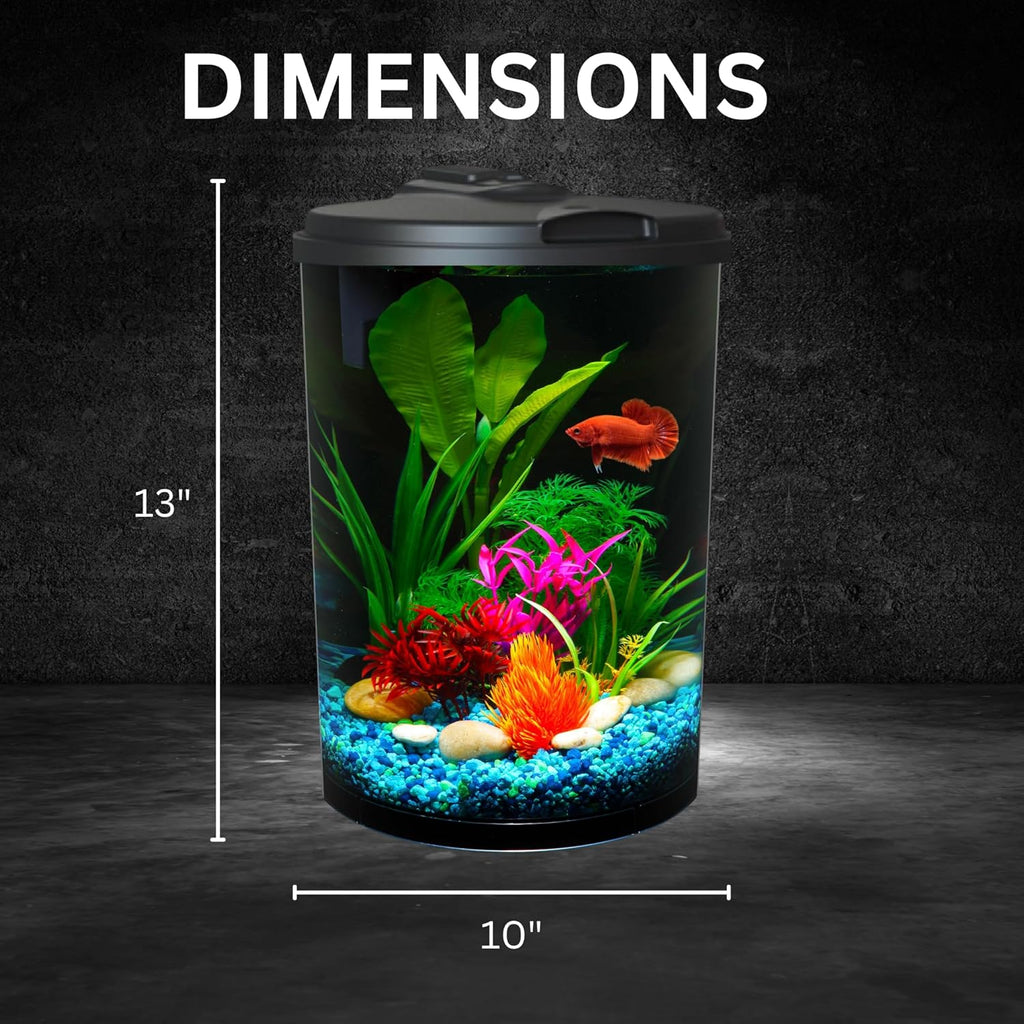Koller Products 3-Gallon 360 Aquarium with LED Lighting (7 Color Choices) and Power Filter, Ideal for a Variety of Tropical Fish,Crystal-Clear Clarity,AP360A-3FFP