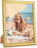 Wood 8x11 Frame Gold, Ornate Natural Wooden 11x8in Picture Frames, Modern Golden 8 x 11inch Gallery Photo Pic Frame with HD Plexiglass, Horizontal Vertical Wall Mounting Tabletop Display 1Pcs