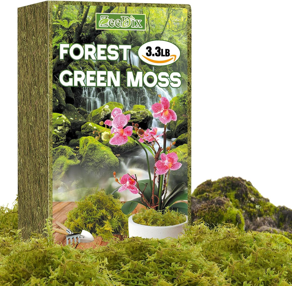 ZeeDix 3.3 lbs Forest Moss for Plants Indoor - Dried Orchid Moss for Repotting, Natural Green Sphagnum for Potted Plants Carnivorous Monstera Succulents Crafts Reptile Habitat (Expands to 60 qt)