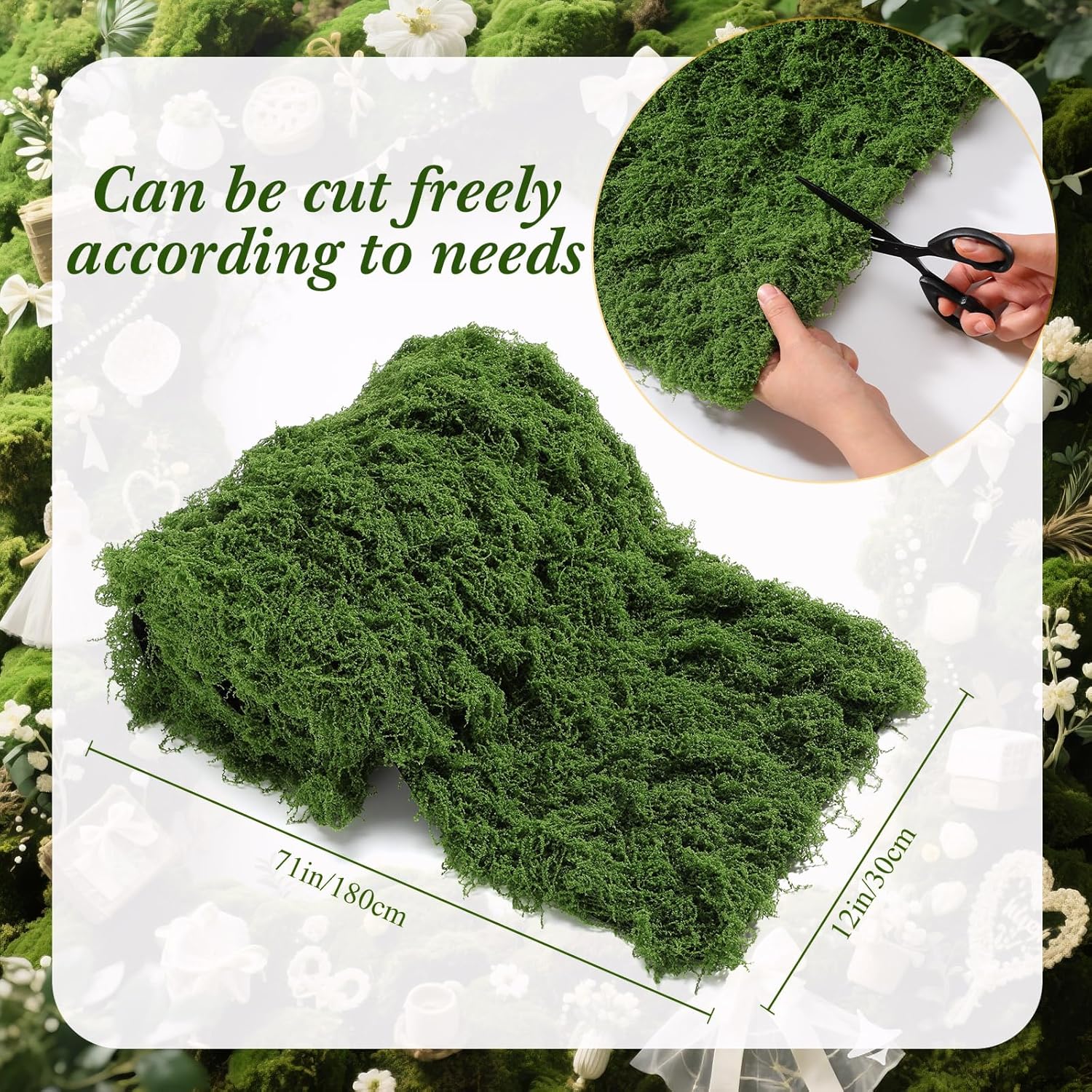 Zeyune 1 Pcs Christmas Fake Moss Table Runner for Crafts 12'' x 71'' Artificial Moss Sheet Roll Waterproof Carpet Blanket for Wall Roof Garden Wedding Birthday Party Table Decoration (Green)