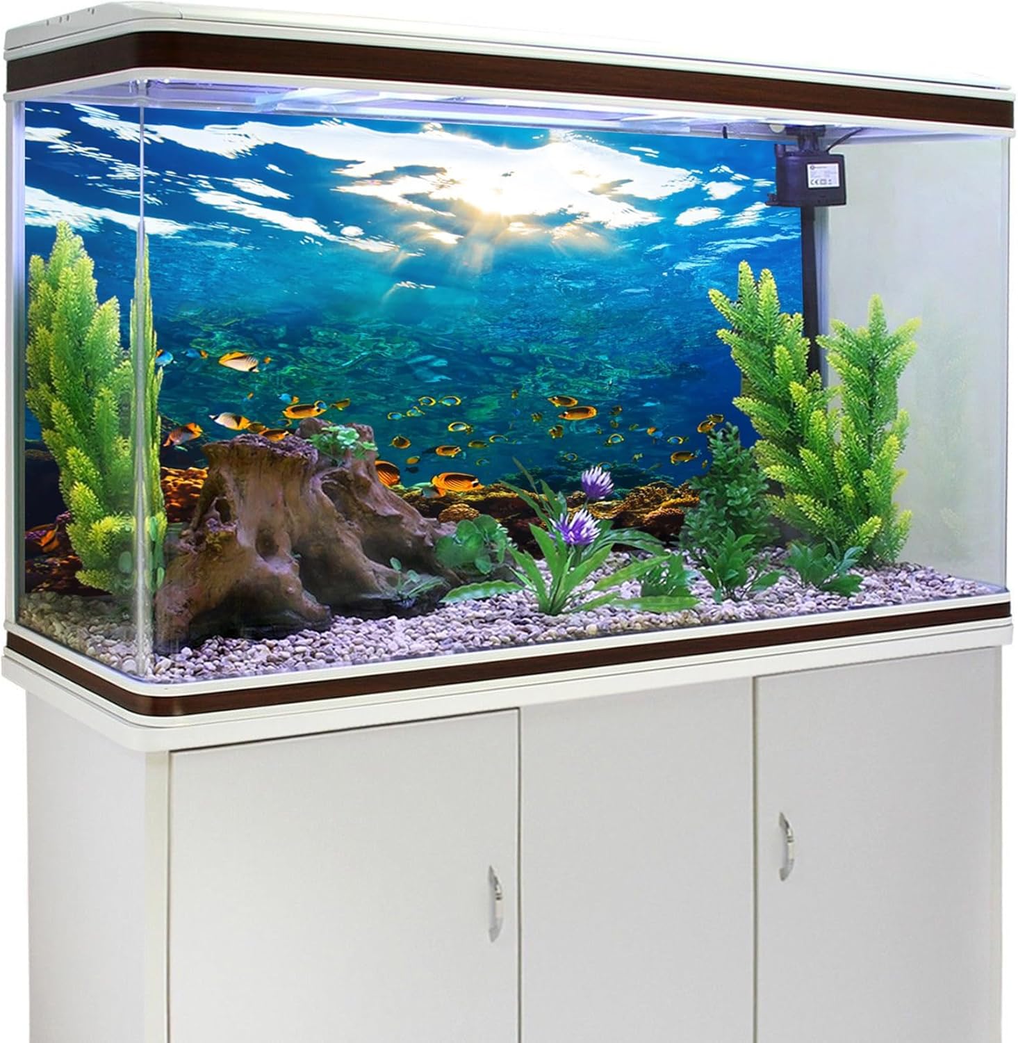 YongFoto Ocean Theme Fish Tank Background 48x18 inch Seaweed Coral Reef Rock Seafloor Tropical Fish Underwater Sea World Polyester Backdrop Reptile Habitat Terrarium Aquarium Background