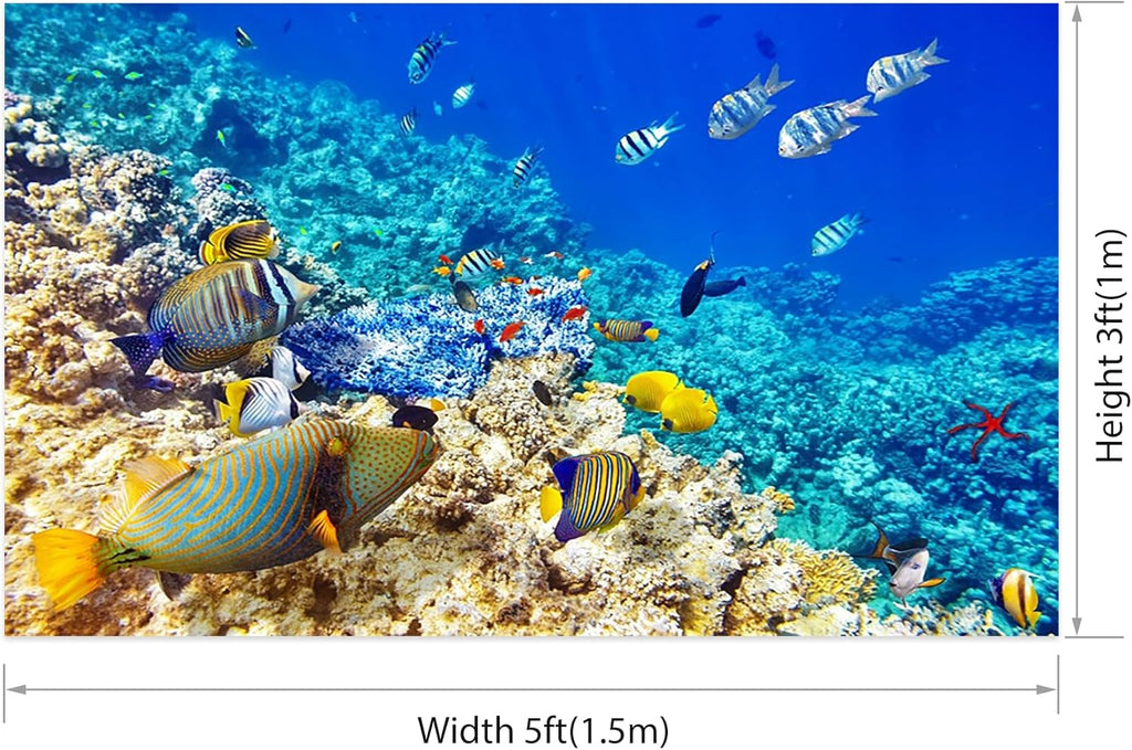 AOFOTO 5x3ft Coral and Tropical Fish in The Sea Backdrop Underwater Seascape Photography Background Marin Aquarium Ocean Diving Atoll Reef Summer Holiday Travel Photo Studio Props Vinyl Wallpaper