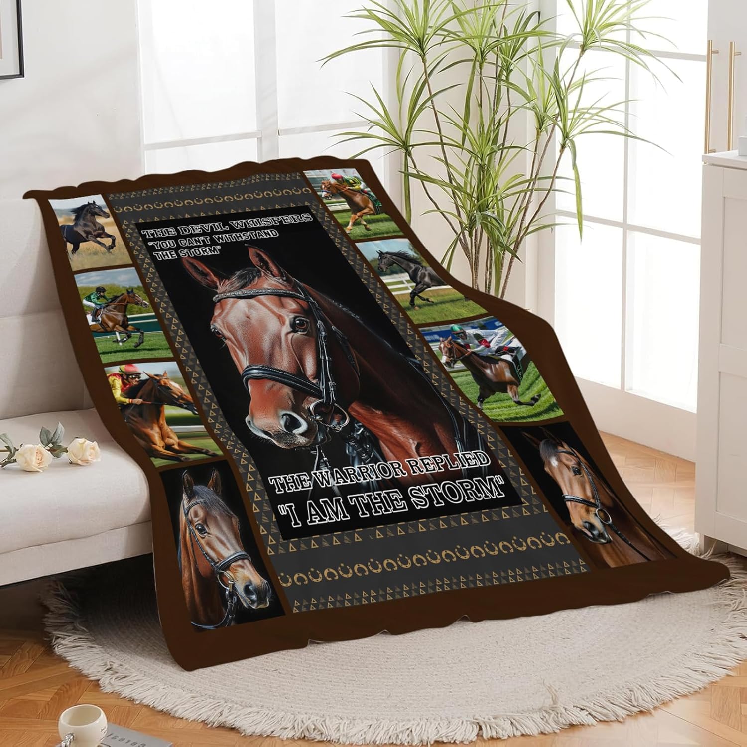 Horserace Throw Blanket Horse I Am The Storm Print Throw Blankets Gifts for Couch Sofa Bed Stuff Decor Soft Cozy Fleece Plush Warm Flannel Bedding for Lover Men Women 40"x50"
