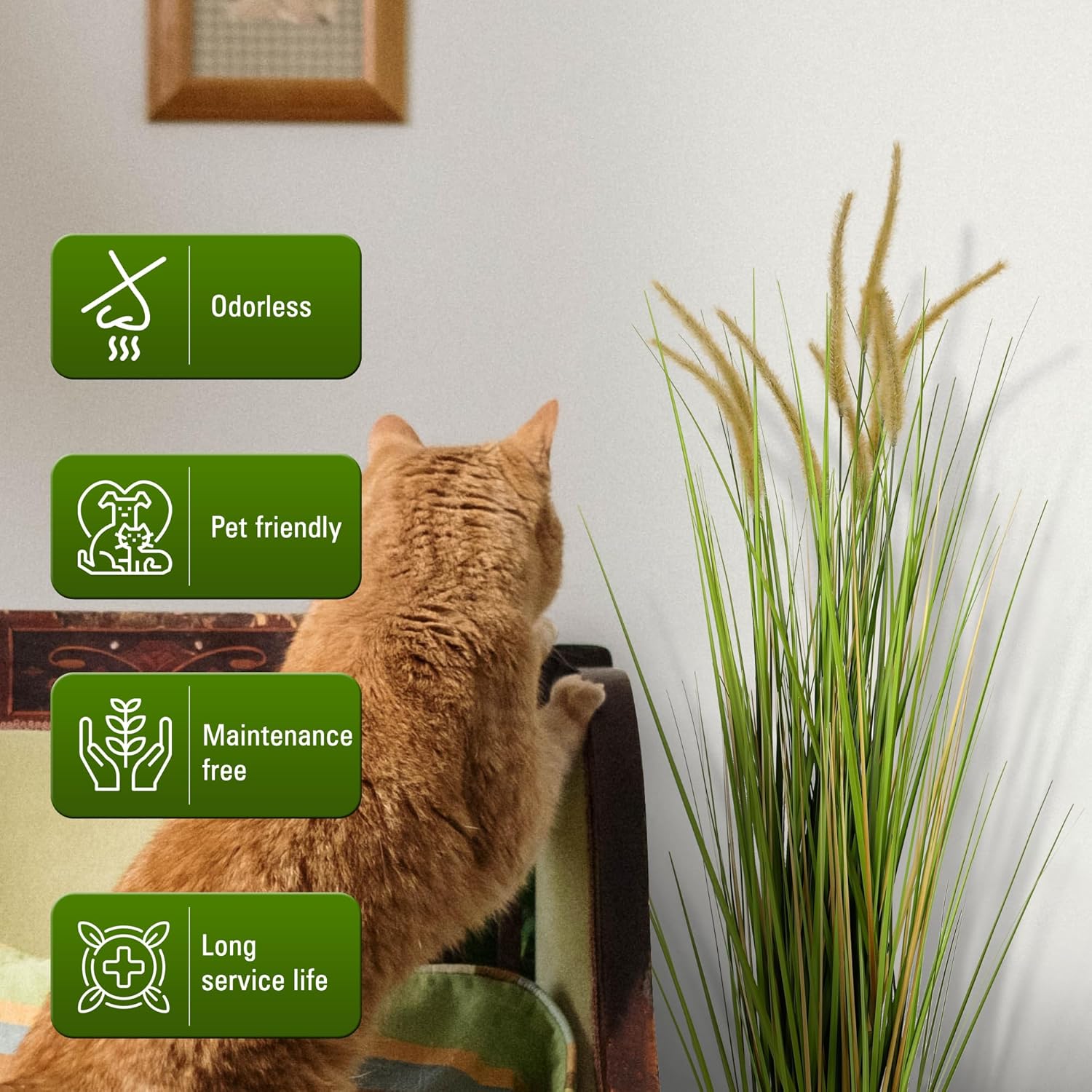 KOL 4ft Artificial Horsetail Grasses (2-Pack) - 47.2in Tall Realistic Faux Plants for Indoor Outdoor, Potted Fake Grass Decor for Home Office Wedding, Low Maintenance Houseplant Gift