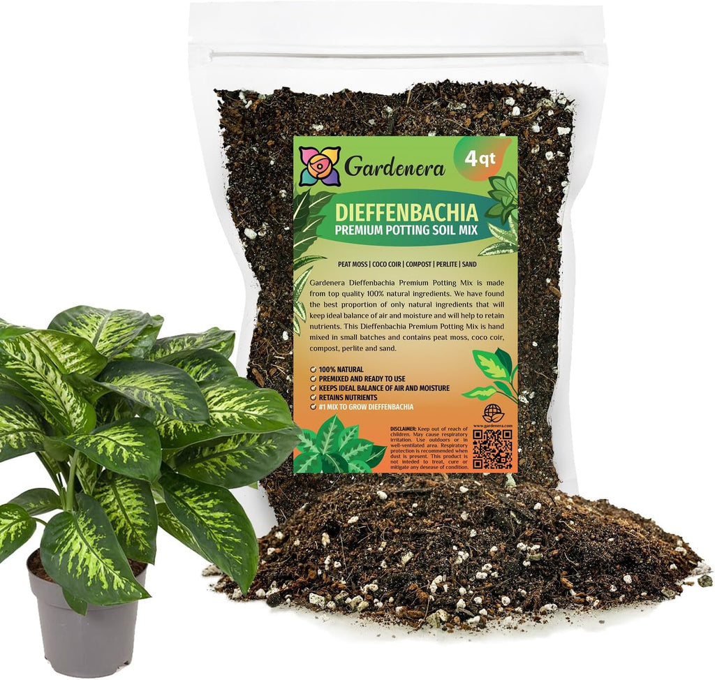 Gardenera Premium Dumb Cane Potting Soil Mix - Ideal Blend for Growing Robust and Healthy Dumb Cane Plants - 4 Quart