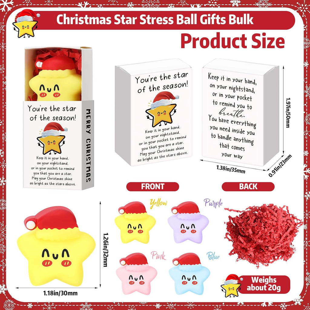 Wettarn 24 Sets Christmas Party Favors Star Stress Balls with Merry Christmas Boxes Bulk Appreciation Gifts for Employee Coworker Friends Office School Relief Toys Stocking Stuffers