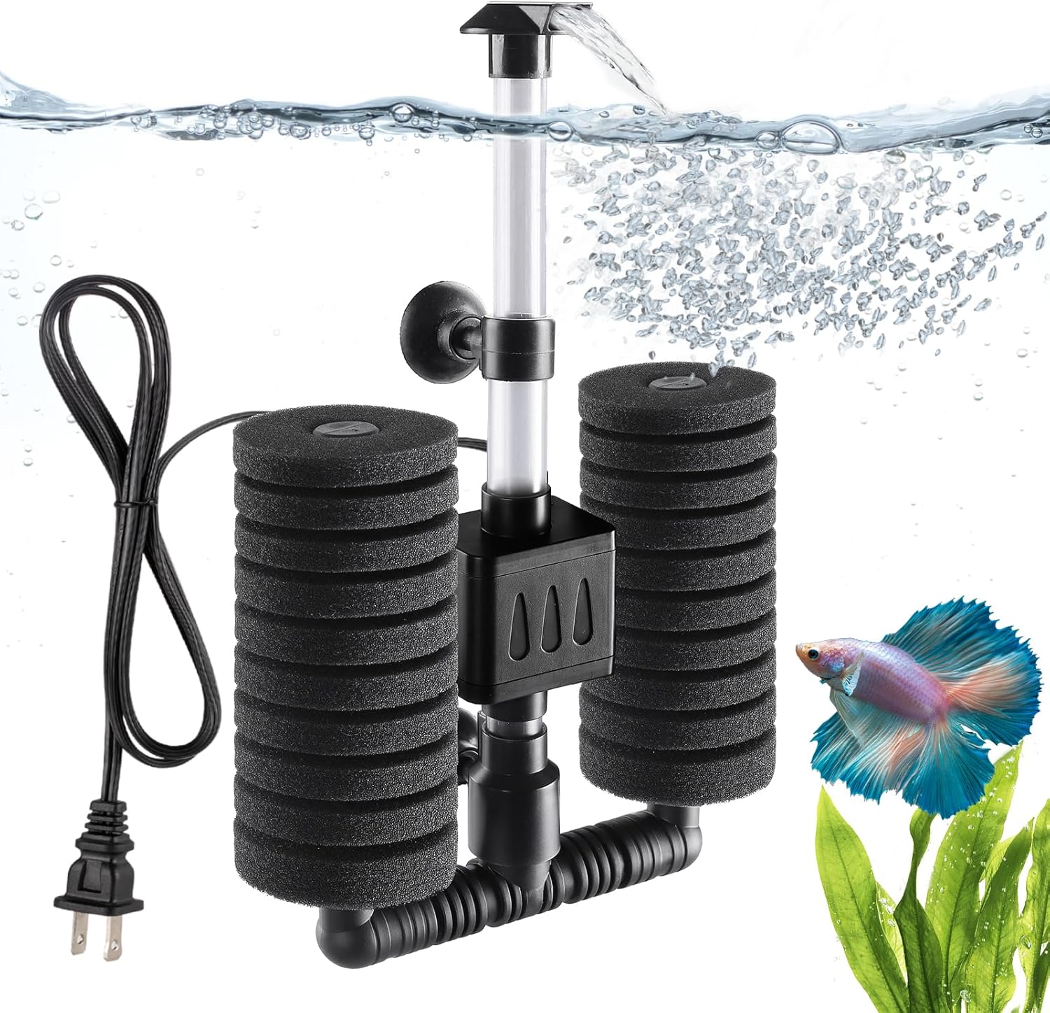 AQQA Aquarium Filter Submersible Internal Power Filter with Multi-Stage Filtration for Freshwater & Saltwater Fish Tanks, Quiet Electric Pump for 10-40 Gallon (110V/60Hz)