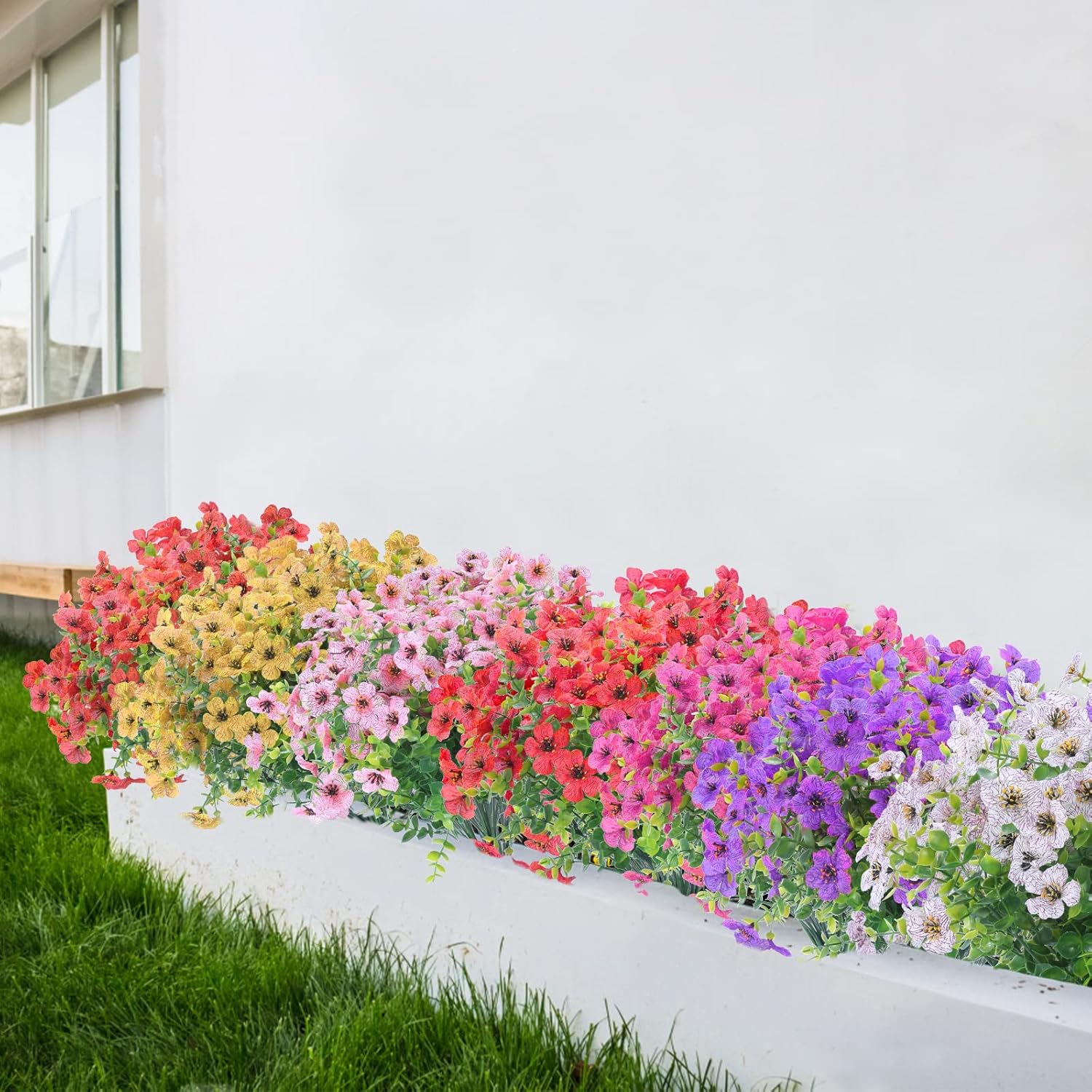 12 Bundles Artificial Flowers Outdoor UV Resistant Fake Plastic Plants Indoor Outside Hanging Plants Garden Porch Window Box Home Wedding Farmhouse Festive Shrub Decor (Pink)