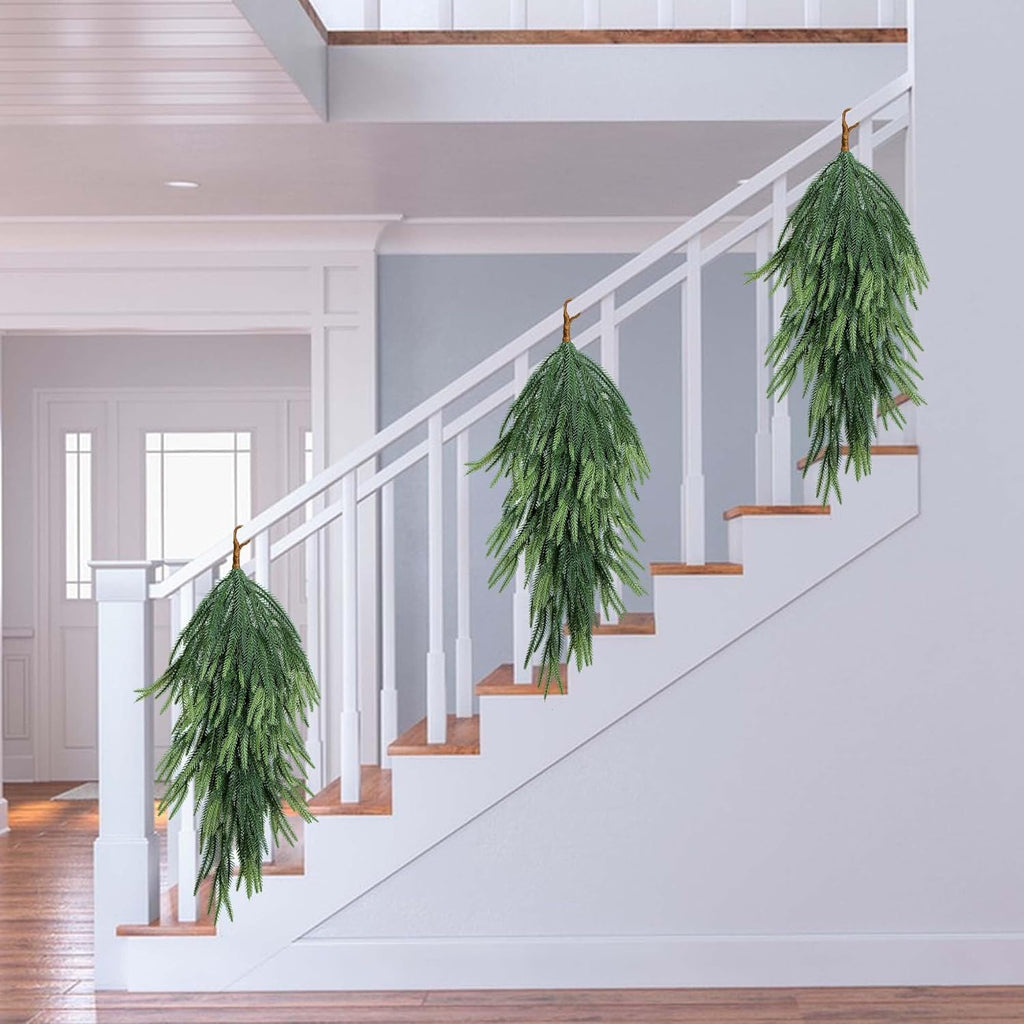 2 Pcs Artificial Christmas Teardrop Swag, 28" Faux Pine Needles Teardrop Door Swag, Christmas Norfolk Greenery Teardrop Wreath for Xmas Holiday Door Table Mantle Fireplace Indoor Outdoor Decor