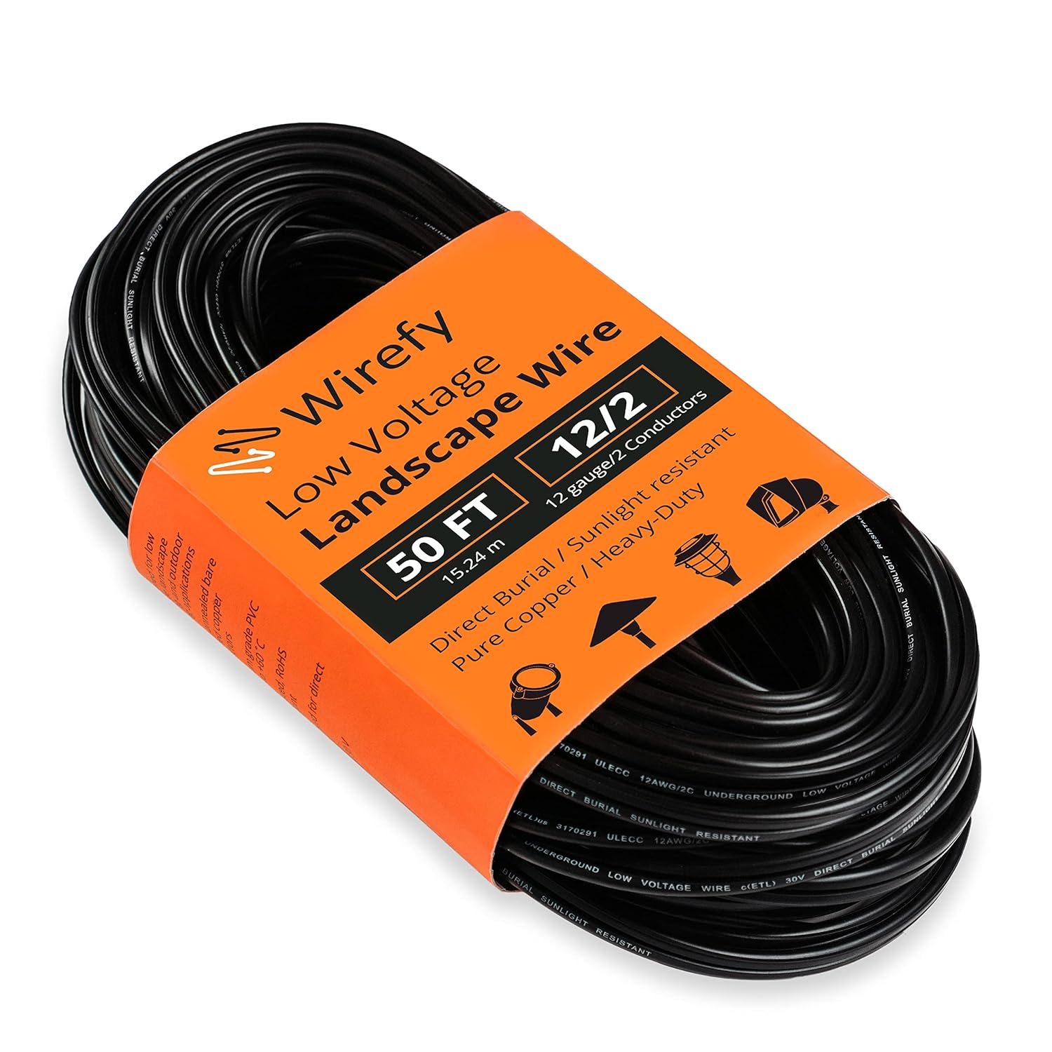 Wirefy 12/2 Low Voltage Landscape Wire - Low Voltage Outdoor Wire - Connect Your Landscape Lighting - Approved for Direct Burial 50ft - Outdoor Electrical Christmas Light