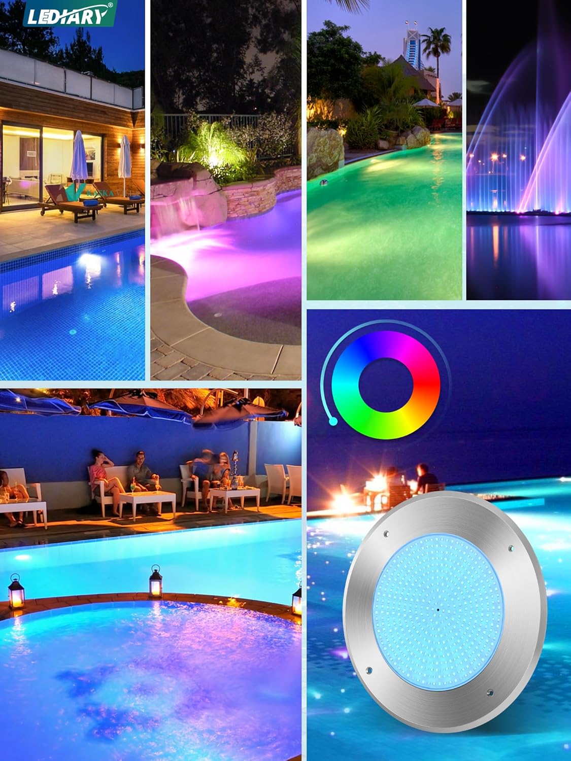 LEDIARY Pool LED Lights for Inground Pool, 120V 54W Underwater Swimming Pool Lights with 50FT Cord, RGB Multicolor, IP68 Waterproof Pool Underwater Light for 10" Wet Niches (Transformer Included)