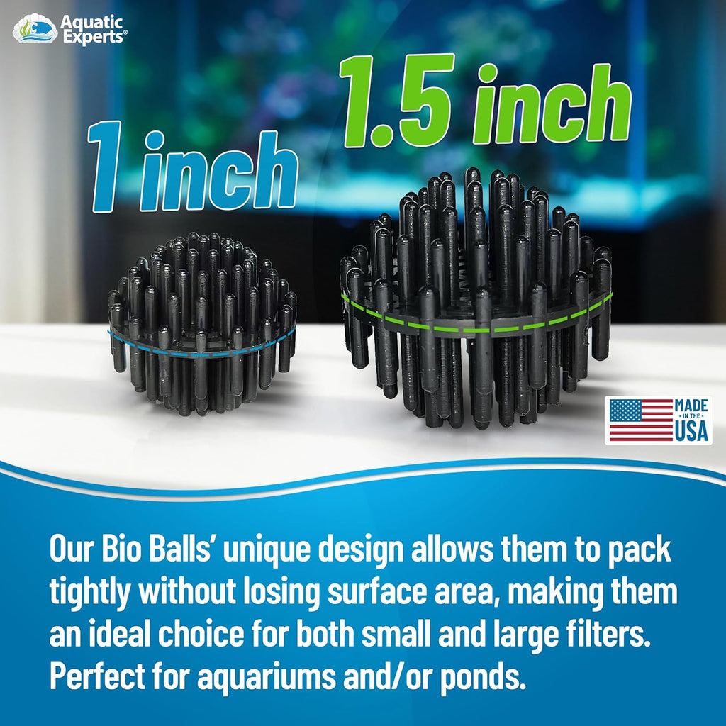 Aquatic Experts Bio Balls Filter Media, 1 Inch Small Bio Ball for Ponds and Aquarium Filters, Perfect Aquarium Filter Media, Made in The USA, (1250 Count with 5 Mesh Bags)
