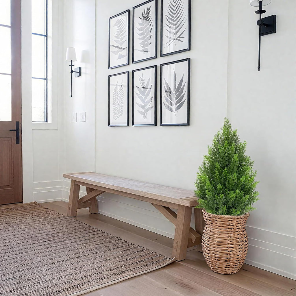 Briful 27” Artificial Cedar Topiary Tree in White Planter – Realistic Faux Evergreen Floor Plant with Layered Leaves, Decorative Indoor Outdoor Potted Shrub for Home, Office, Patio, Porch