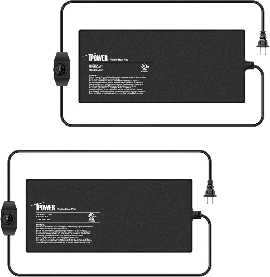 iPower 8x18 Inch Reptile Heating Pad with Adjustable Controller Knob, Under Tank Heater Mat for Turtles, Lizards, Snakes, Amphibians & Small Pets, 2 Pack