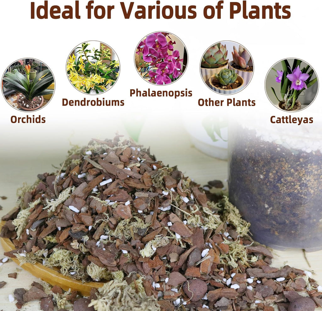 Orchid Bark Potting Mix 18 Quart, Mix Pine Bark, Organic Perlite, Sphagnum Moss and Leca Clay Pebbles for Plants, Orchid Fertilizer Garden Soil for Root Development