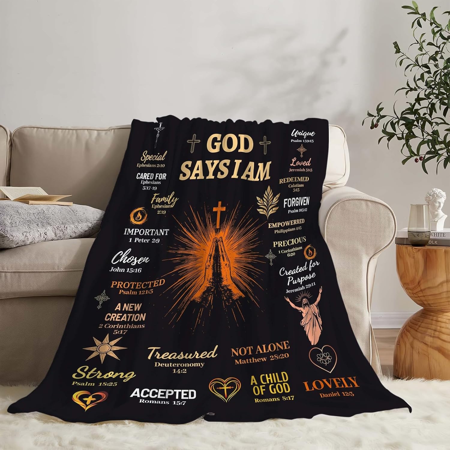 Bible Verse Blanket Spiritual Prayer Christian Faith Throw Inspirational God Says I Am Scripture Religious Gifts for Women Men Adults Girls Soft Cozy Plush Fuzzy Fleece Blanket Decor 60''X80''