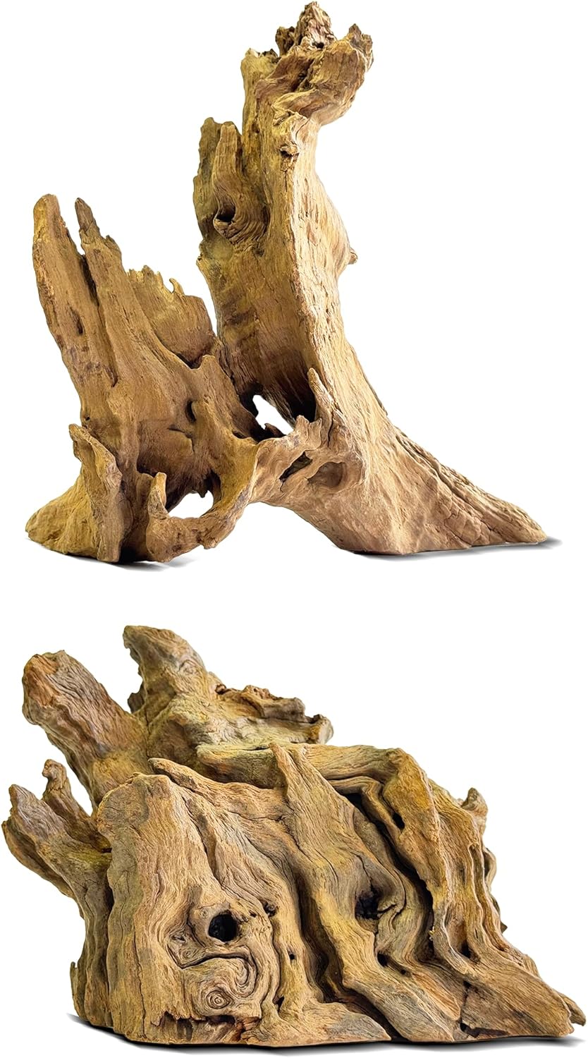 Natural Driftwood for Aquarium Decor,Reptile Habitat&Home DIY Decor,Naturally Unique Shapes Weathered Wood,Easy to Use S-(6-8 Inch/1.1-1.3 Lbs)-Pack of 2