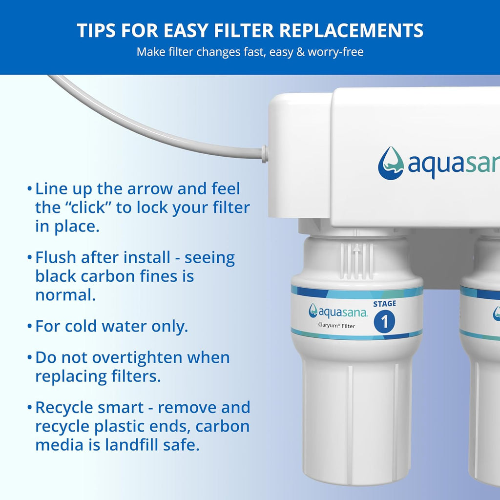 Aquasana Replacement Filter Cartridges | Fit Claryum 2-Stage Under Sink Water Filter | WQA Certified to Reduce Up to 99.99% of PFAS, Microplastics, Lead & Chlorine | AQ-5200R | AQ-C2-R