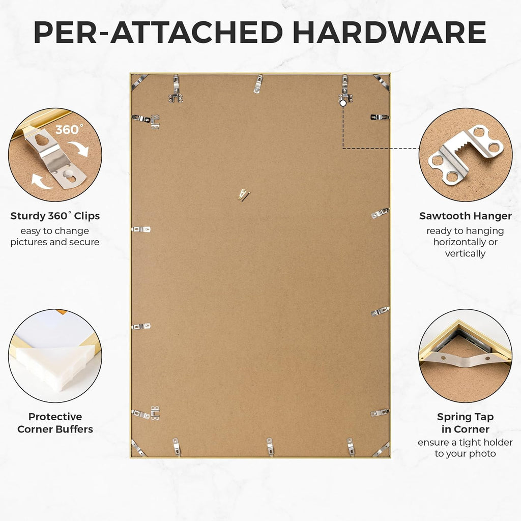RICHFOCUS Aluminum Picture Frame - 27x40 Gold Metal Frame with Mat for 24x36 Photo, Floating Frame with Tempered Glass - Poster Frame Wall Hook Included for Gallery Wall