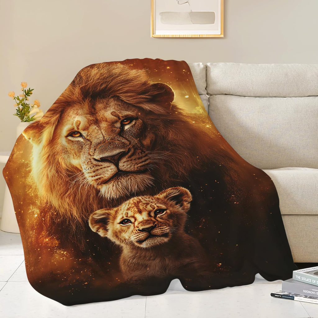 Lion Blanket Lion Cub Throw Blanket Gifts for Men Women Boys Girls Kids Adults Super Soft Cozy Plush Fluffy Fuzzy Fleece Blanket Home Decor 60''X80''