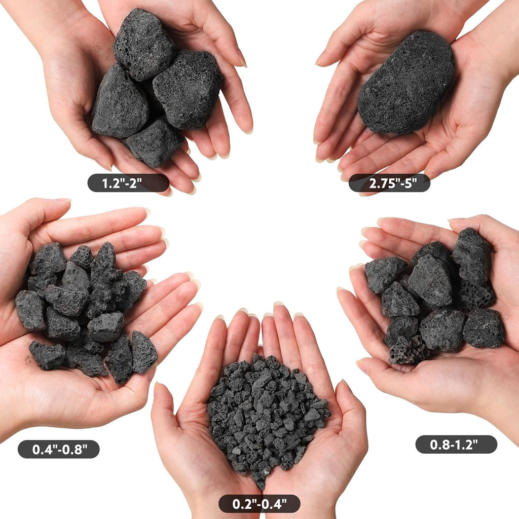 10 lb 0.8-1.2 Inch Small Black Lava Rocks for Fire Pits, Indoor Fireplaces, Outdoor Gas Fire Tables, Garden Landscaping Decoration