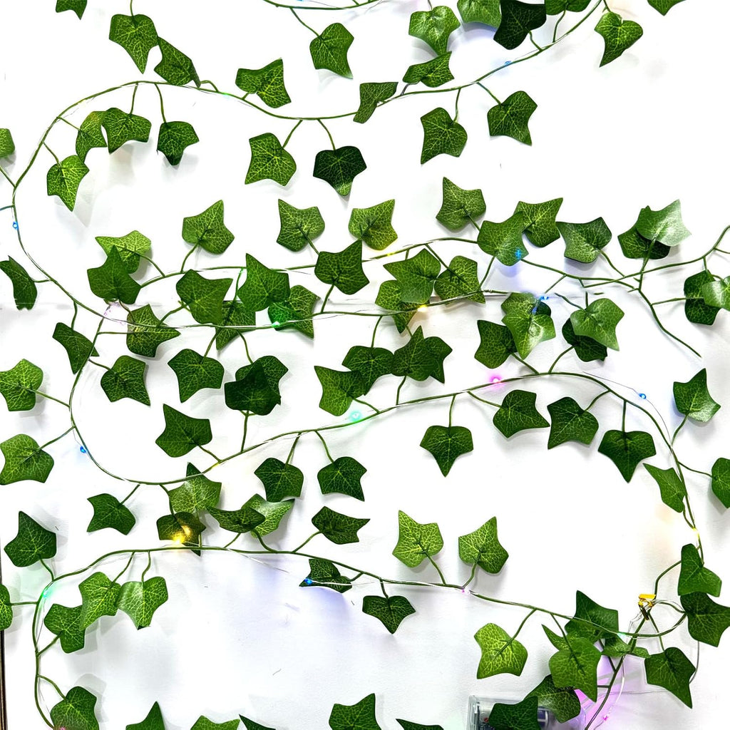 6 Pcs Artificial Hanging Plants Sweet Potato Leaf Vine with 60 Colored Lights,Fake Plant Vine Hanging Garland for Wall,Party Wedding, Home,Kitchen,Indoor and Outdoor Decoration (Creeper Vine Leaves)