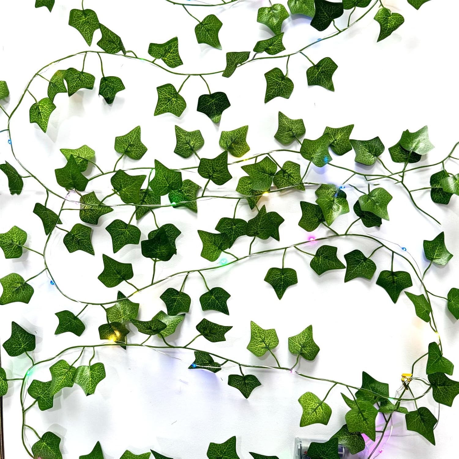 6 Pcs Artificial Hanging Plants Sweet Potato Leaf Vine with 60 Colored Lights,Fake Plant Vine Hanging Garland for Wall,Party Wedding, Home,Kitchen,Indoor and Outdoor Decoration (Creeper Vine Leaves)