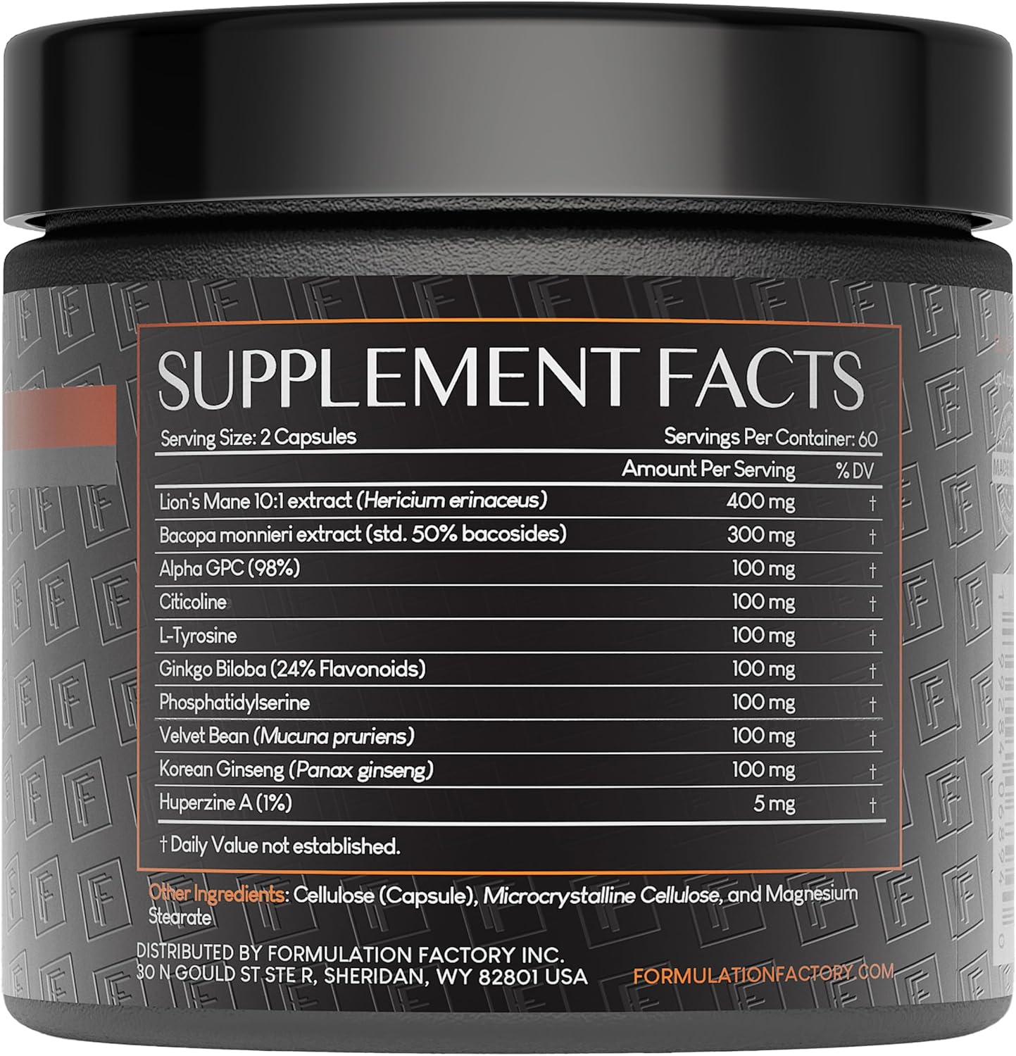 Formulation Factory Boss Mode 10-in-1 Nootropic Cognitive Enhancement Supplement, Focus & Memory Booster, Featuring Lion’s Mane, Bacopa Monnieri, Alpha-GPC, Ginseng & More 120 Capsules (1 Pack)