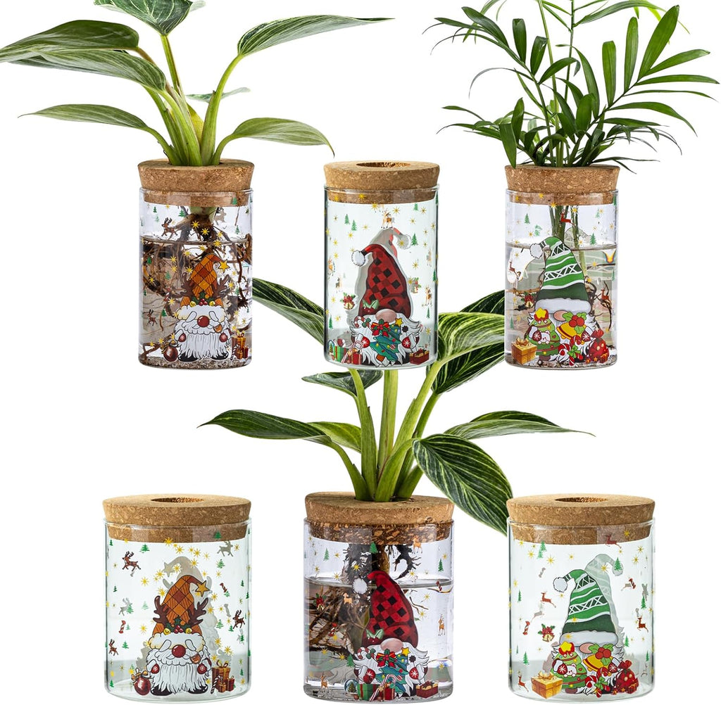 Christmas Vases, 2 Sizes Propagation Jars with Christmas Decorations Patterns, Desktop Glass Hydroponic Planter for Plant Cuttings, for Plant Lovers (6)