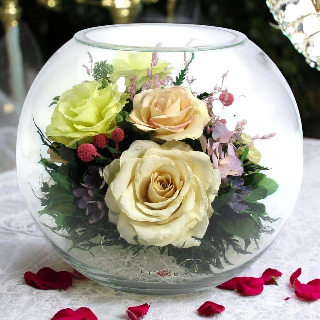 Fiora Flower | Preserved Roses & Floral Arrangement in Sealed Glass Vase | Lasts up to 5 Years | Elegant Gift for Weddings, Birthdays, and Anniversaries (Pastel)