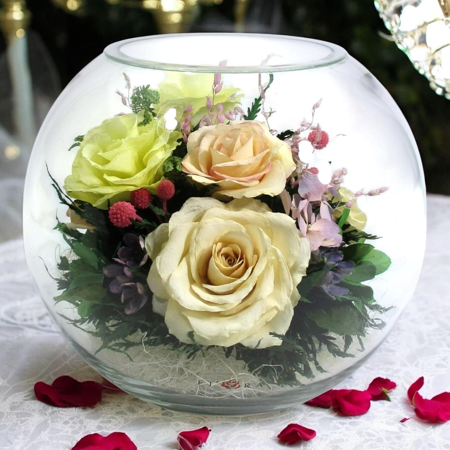 Fiora Flower | Preserved Roses & Floral Arrangement in Sealed Glass Vase | Lasts up to 5 Years | Elegant Gift for Weddings, Birthdays, and Anniversaries (Pastel)