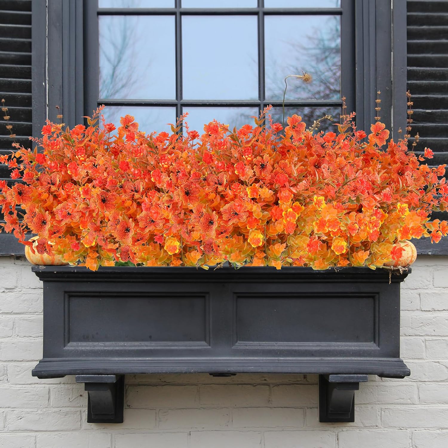 AmyHomie 16 Bundles Mix Orange Artificial Fall Flowers for Outdoor Fall Decor UV Resistant Fake Mums No Fade Fake Plastic Plants Garden Porch Window Box Decorating