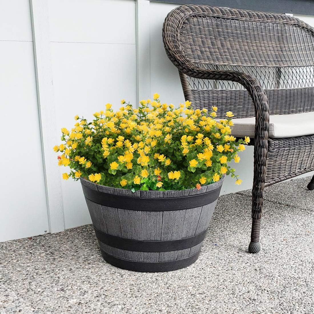 8 Bundles Artificial Flowers, Fake Artificial Greenery UV Resistant No Fade Faux Plastic Plants for Wedding Bridle Bouquet Indoor Outdoor Home Garden Kitchen Office Table Vase (Yellow)