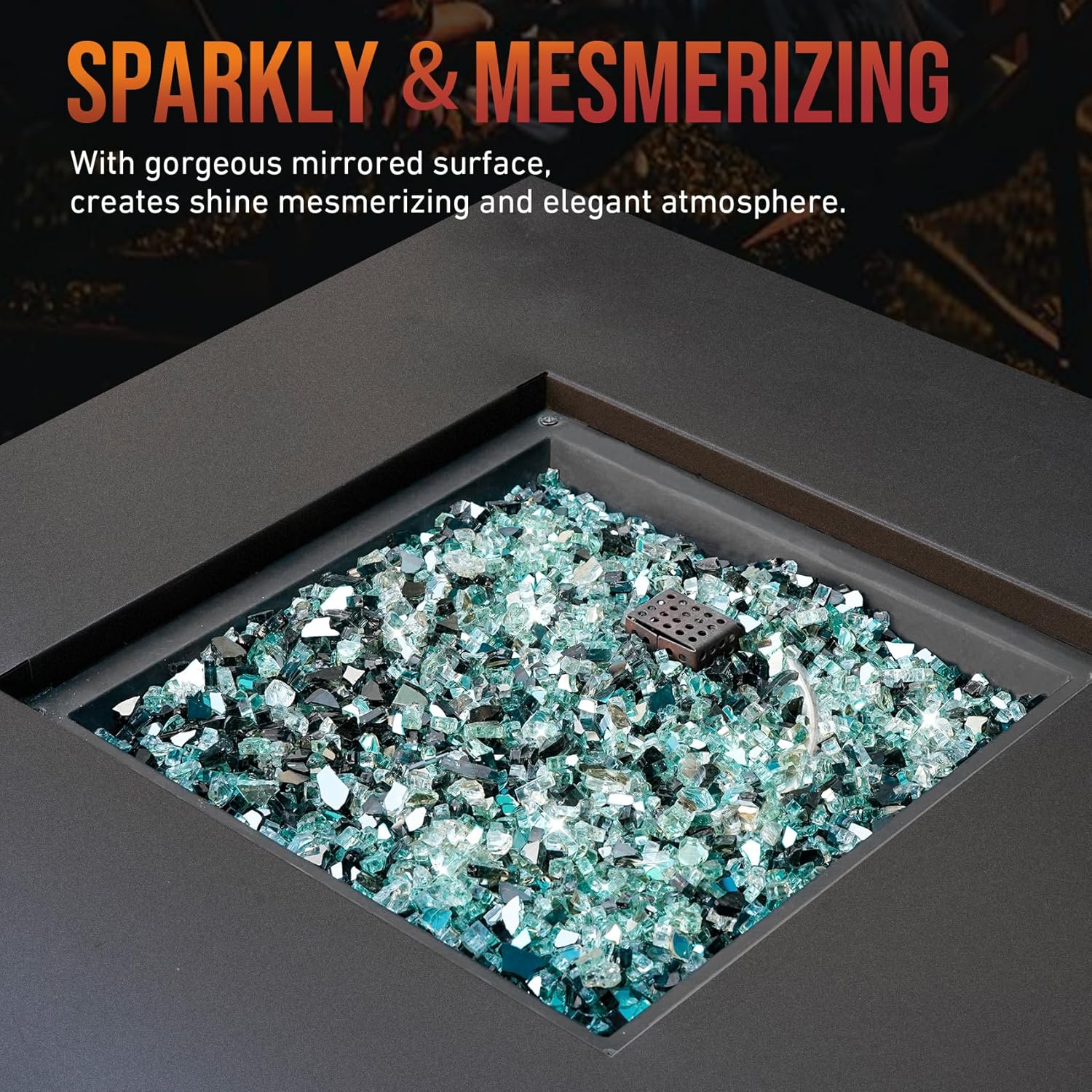 Skyflame 10-Pound Blended Fire Glass for Fire Pit Fireplace Landscaping - 1/4 Inch Reflective Tempered Fireglass Onyx Black, Platinum, Light Green
