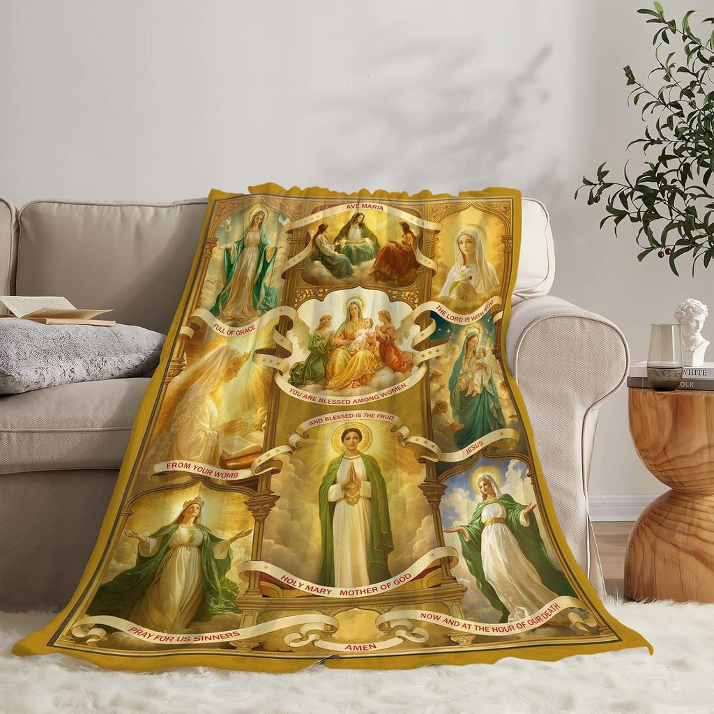 Virgin Mary Blanket Christian Faith Prayer Throw Inspirational Scripture Spiritual Catholic Religious Gifts for Women Girls Men Kids Adults Soft Cozy Plush Fluffy Fuzzy Fleece Decor 60''X80''