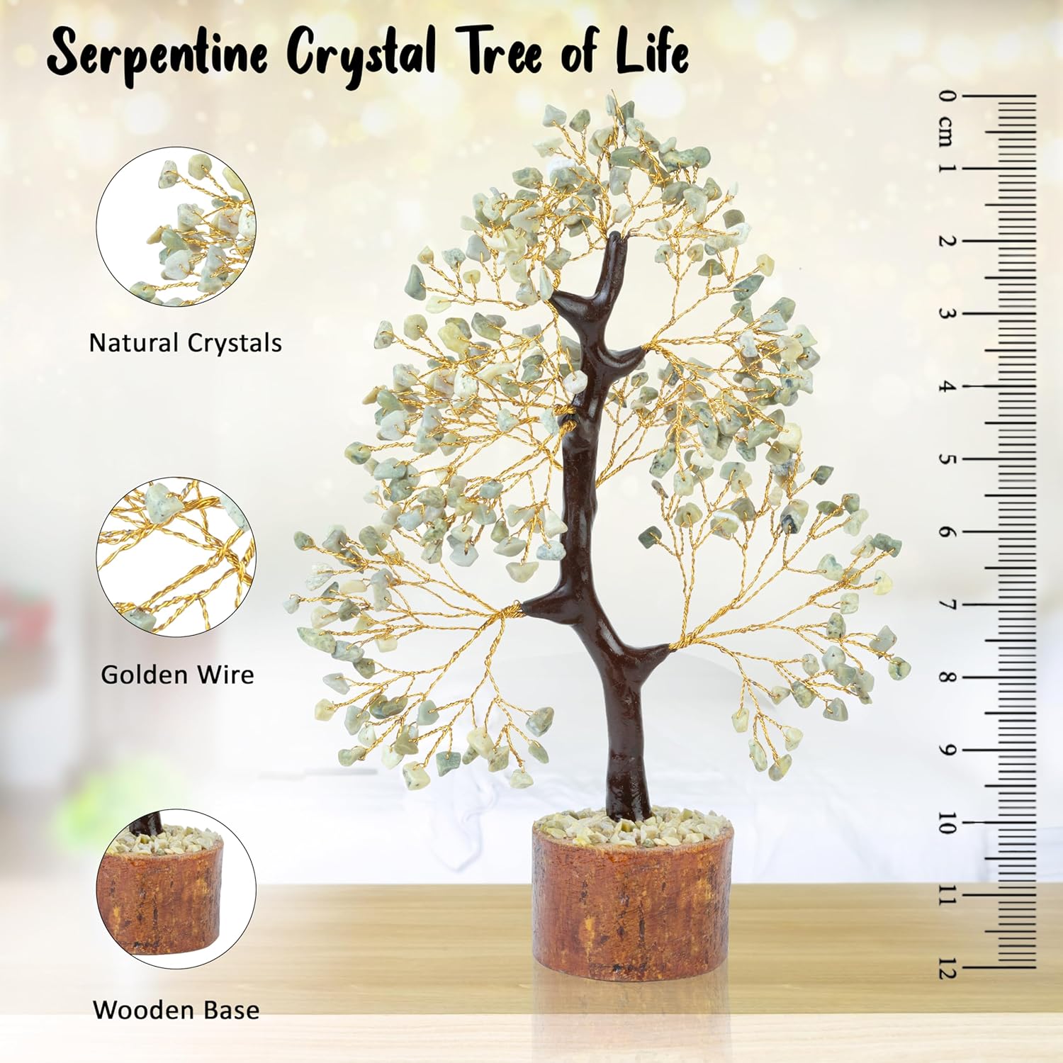 Crocon Serpentine Gemstone Tree, Crystal Tree of Life - Chakra Tree - Feng Shui Tree Decor - Money Tree Bonsai - Healing Crystal - Stone Tree - Home Decor - Spiritual Gift - Gem Tree