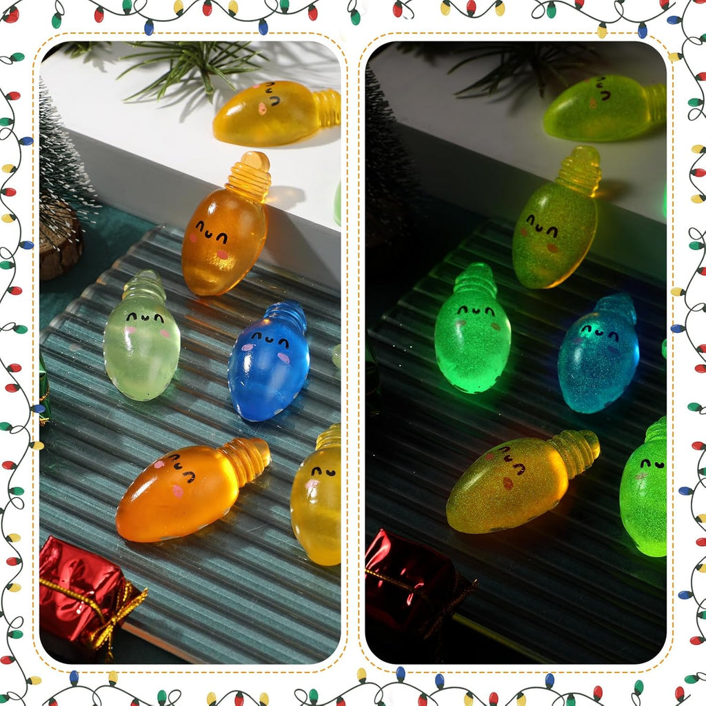 Wettarn 30 Sets Emotional Luminous Christmas Bulbs Stress Ball Gifts Bulk Office Christmas Appreciation Gifts Cute Squeeze Mini Stress Relief Ball Inspirational Cards for Coworker Employee Nurse Staff
