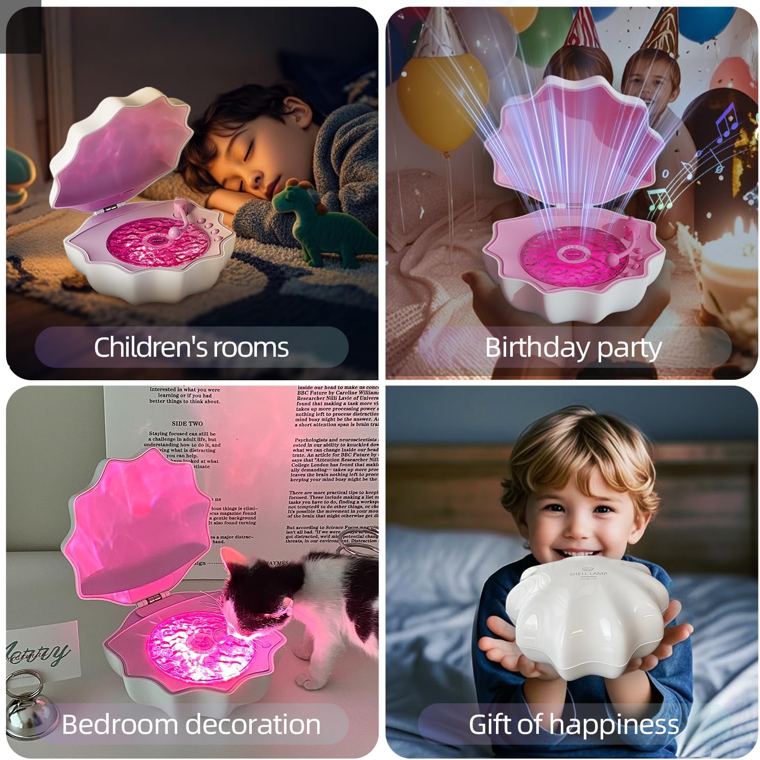 Ocean Wave Projector Light, Shell Night Light Built-in Bluetooth Speaker, Remote Control, White Noises for Home Decor/Relaxation/Party/Music/Gift (Pink)