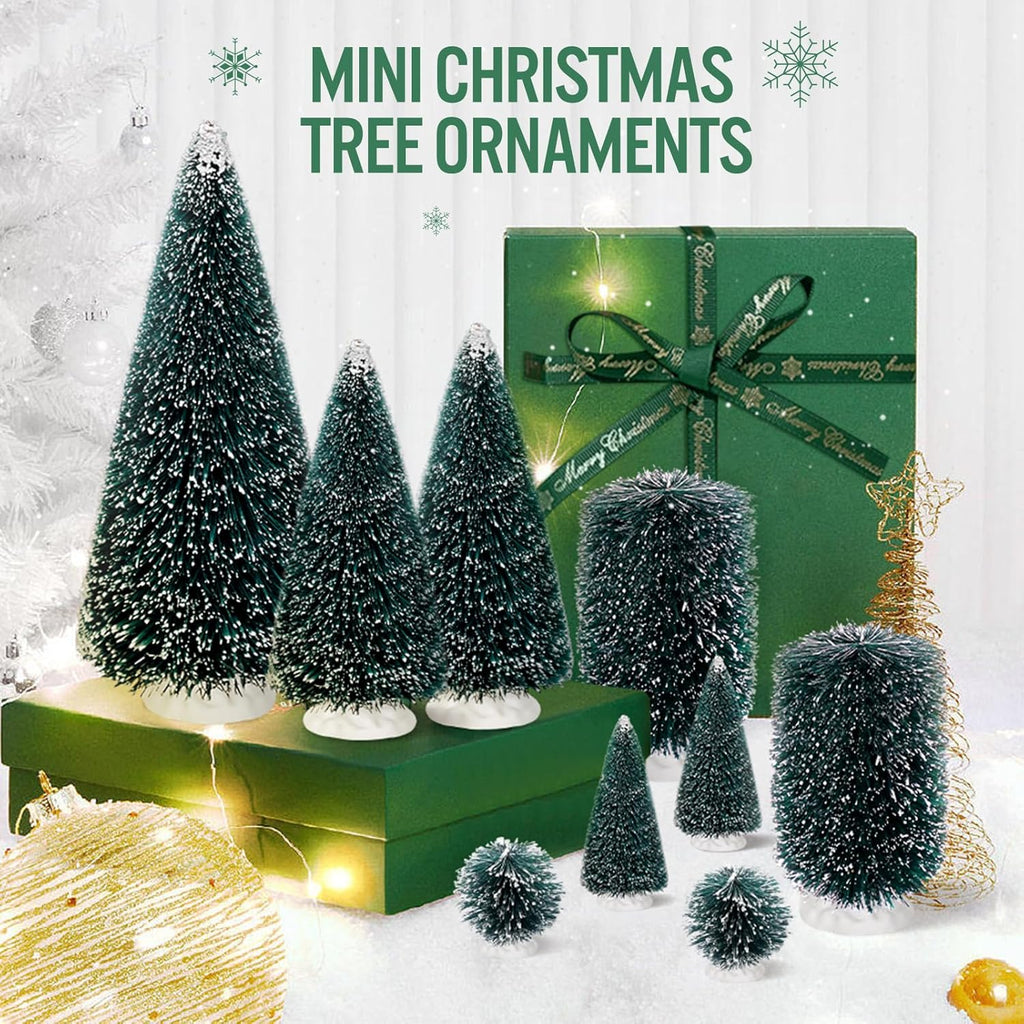 9Pcs Mini Christmas Trees Christmas Decor Artificial Christmas Decorations with 5 Sizes, Christmas Tree Bottle Brush Trees Christmas Table Decorations (Conventional Ellipse Circle)