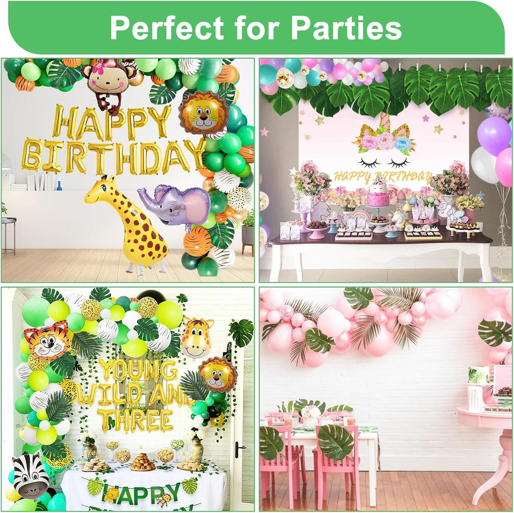 106Pieces 10 Kinds Artificial Palm Leaves Tropical Leaves with Stems Jungle Leaves Decorations for Hawaiian Luau Party Beach Baby Shower Wedding Birthday