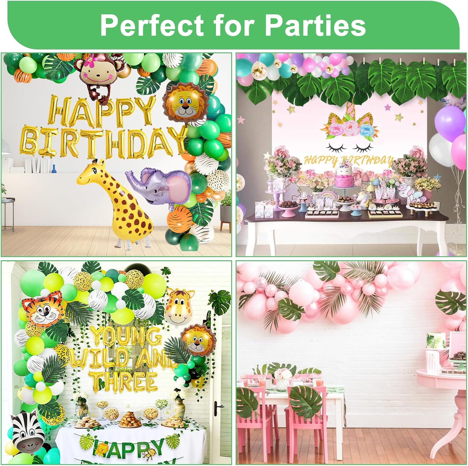 106Pieces 10 Kinds Artificial Palm Leaves Tropical Leaves with Stems Jungle Leaves Decorations for Hawaiian Luau Party Beach Baby Shower Wedding Birthday