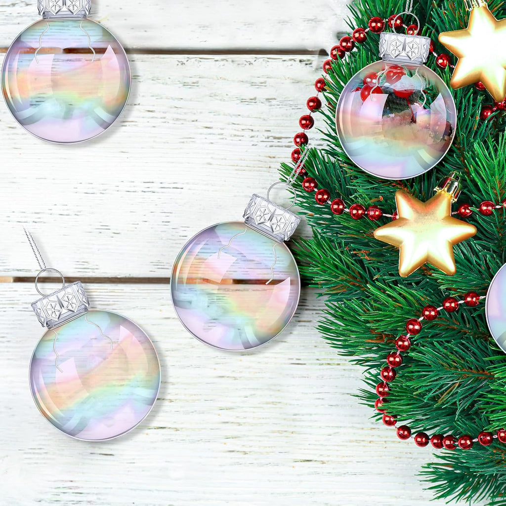 Funtery 50 Pcs Christmas Iridescent Clear Ornaments Balls Iridescent Christmas Balls for Tree Crafts Fillable Transparent DIY Hanging 2.5 Inch Rainbow Ball for Holiday Decor (Iridescence Style)