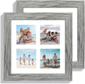 8x8 Picture Frame Set of 2, with Glass and Grey Wood Frames, Display Collage Four Opening 3x3 With Mat or 8 x 8 Without Mat for Wall Hanging or Tabletop