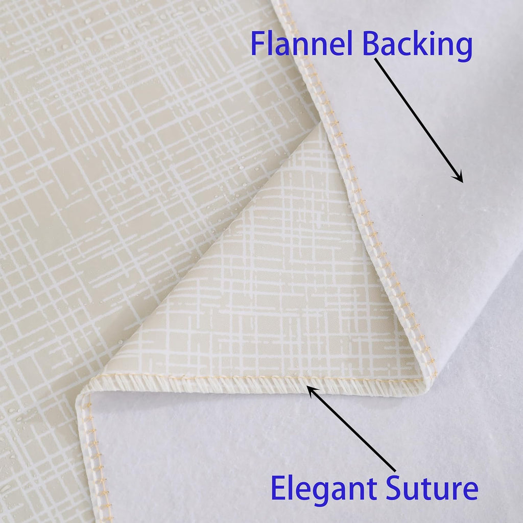 Heavy Duty Vinyl Tablecloth with Flannel Backing Waterproof Oil-Proof Plastic Table Cloth Stain-Resistant Wipeable Rectangle or Square Table Cover for Indoor and Outdoor (Beige Striped,60x84 Inch)