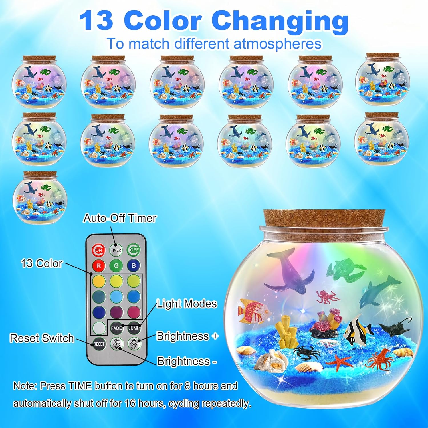 Light Up Ocean Terrarium Kit for Kids, 13 Colors LED sea Animal Toys Crafts for Kids Ages 4-8, Night Light Decor Christmas Birthday Gifts Toys for Kid Girls Boys Ages 4 5 6 8-12